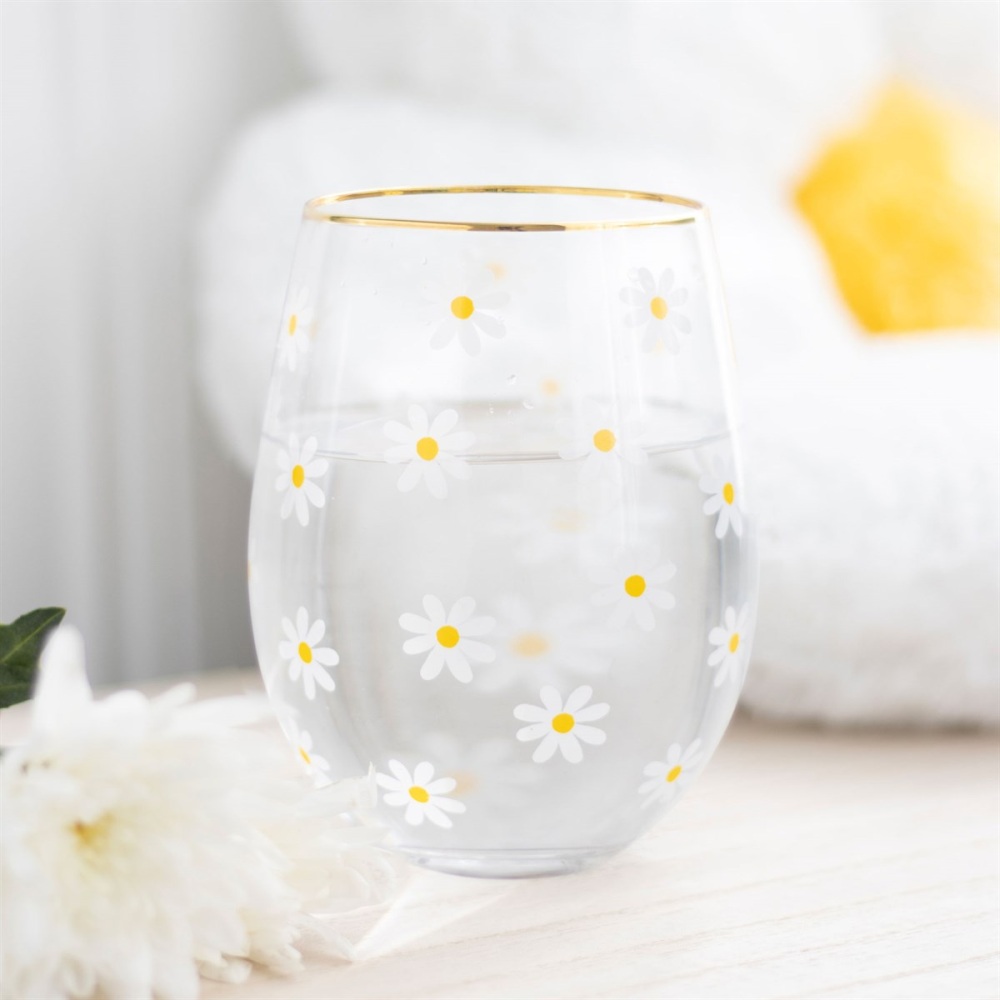 Something Different - All Over Daisy Print Stemless Wine glass - Multicolours